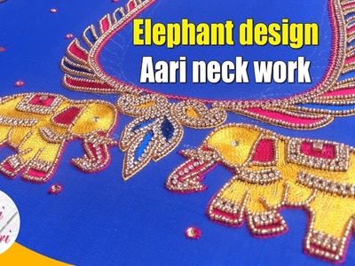 Elephant design aari work | aari work neck design | hand embroidery work | zig zag stitch