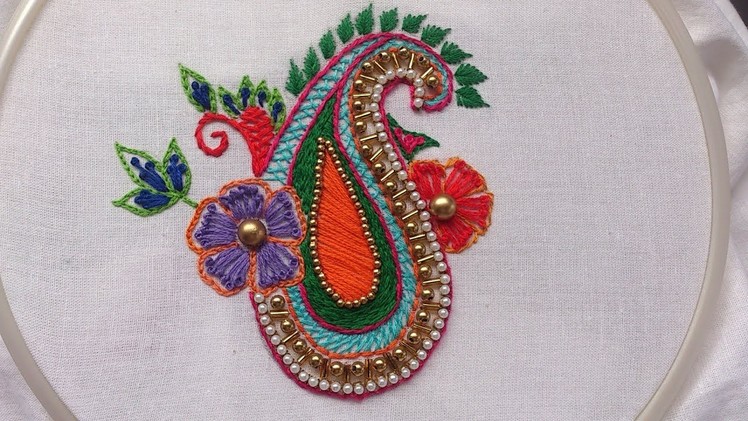 Hand embroidery.Elegent  motif design for dresses.Aari style embroidery.
