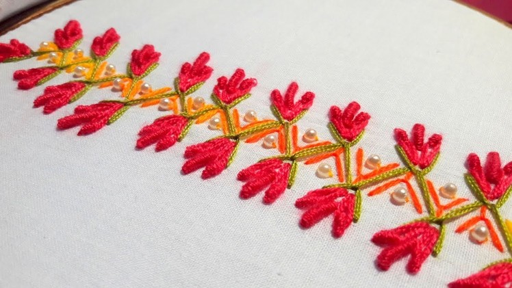 Hand Embroidery : Embroidery Border Design by cherry blossom.