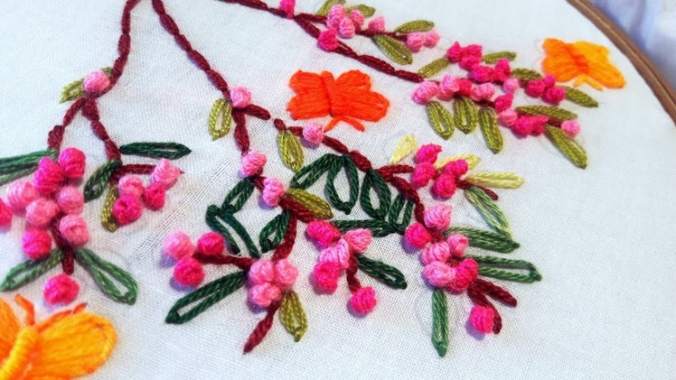 Hand Embroidery : French knot stitch by cherry blossom.