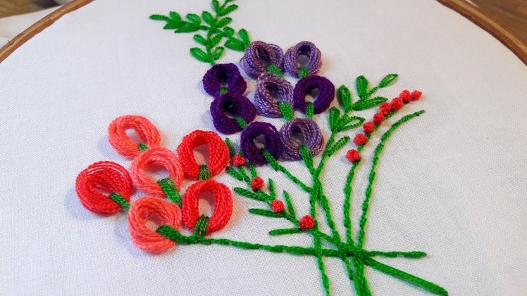Hand Embroidery: ring stitch by cherry blossom.