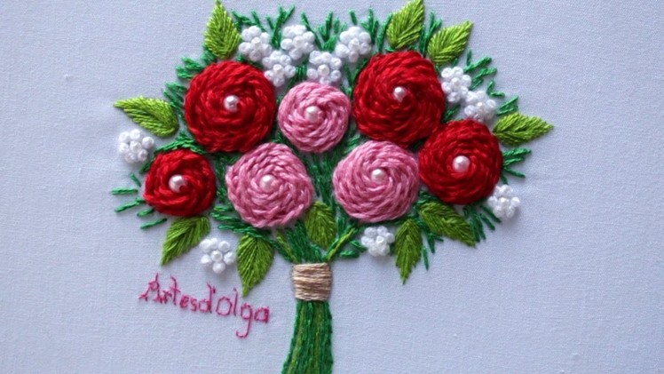 Hand Embroidery: Stem Stitch Rose Bouquet | Bordados a Mano: Bouquet de Rosas en Punto Tallo