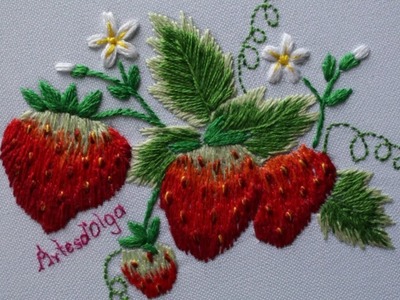 Hand Embroidery: Strawberry design | Fresas Bordadas a Mano | Artesd'Olga
