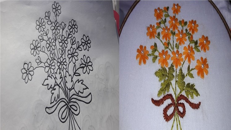 Hand made floral bed sheet design drawing tutorial for beginners.