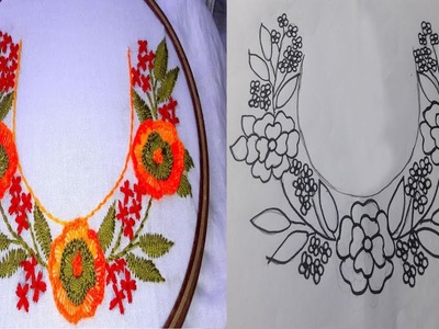 Neck design drawing for hand embroidery.