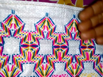 Plastic Sack stitch part 2. Table mat on plastic Sack. Hand embroidery. Plastic Sack.