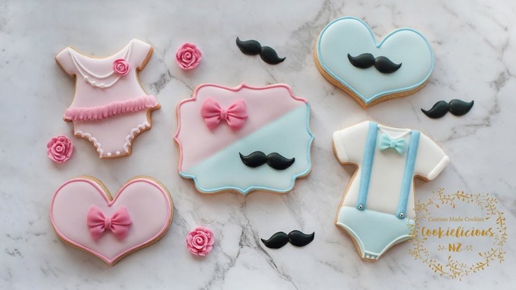 BOW or BEAU? Which will it be? - How to make BOY & GIRL baby shower cookies