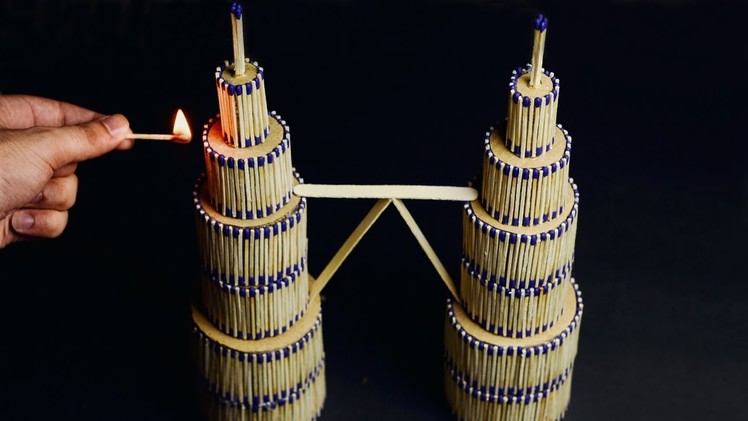 How To Make Twin Tower With Matchsticks and Burn It Down - Matchstick Art