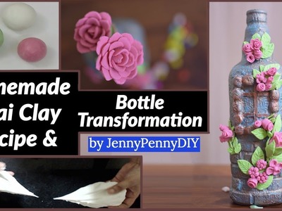 Beautiful flower bottle decoration|How to make Thai Clay at home|best out of waste|clay flower|part1