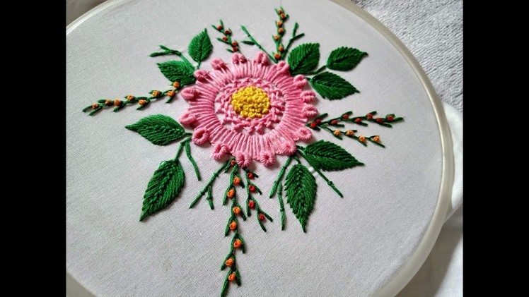 Hand embroidery. Hand embroidery flower design.
