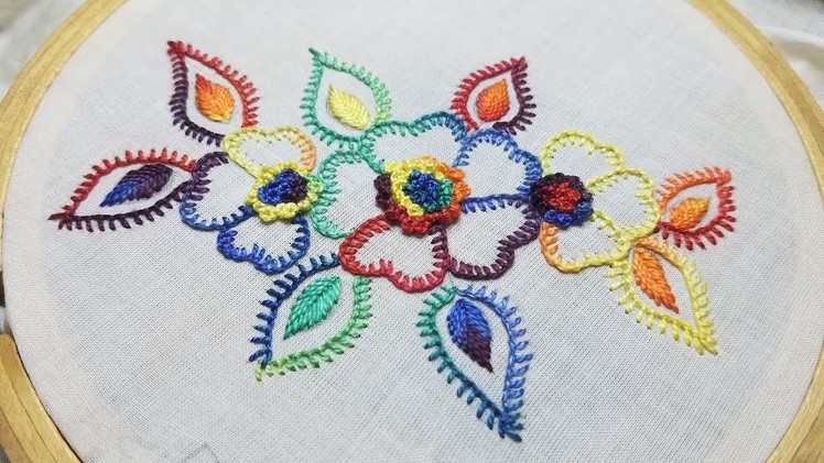Kaj tanka(button hole stitch):hand embroidery.flower embroidery|Blanket stitch