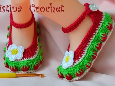 Ballet Slippers for Baby with Strawberries Tutorial (English)
