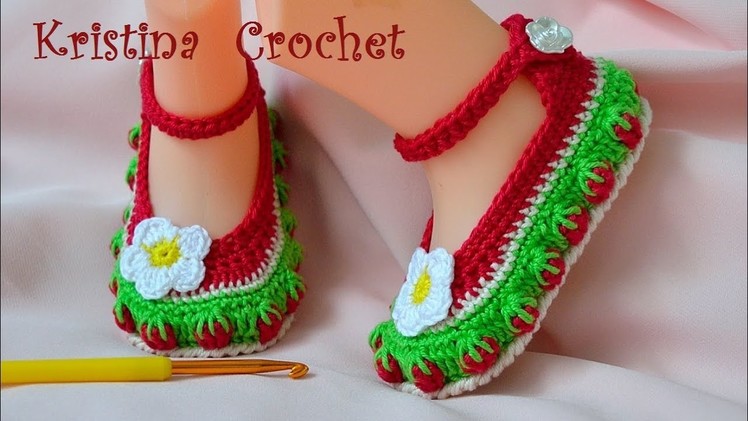 Ballet Slippers for Baby with Strawberries Tutorial (English)