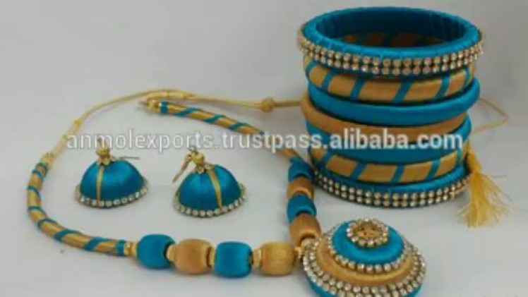 Blue colour silk thread necklace sets designs latest ever