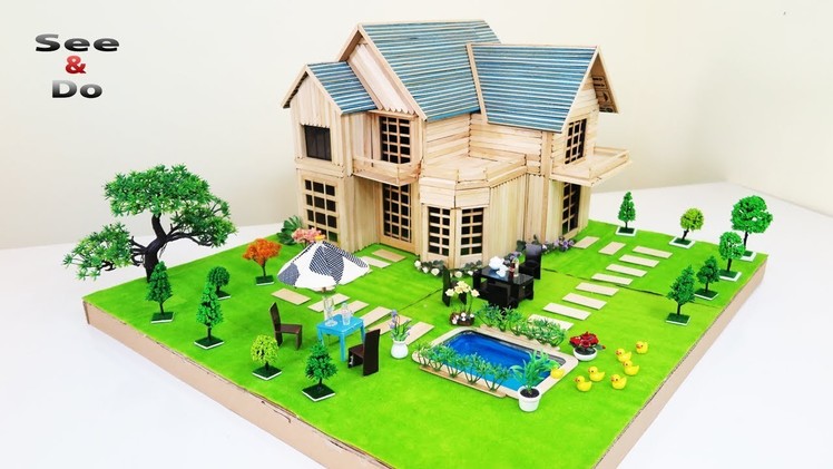 DIY  Beautiful Mansion  House With Fairy Garden & Pool From Popsicle Stick - Dreamhouse - Trailer #3
