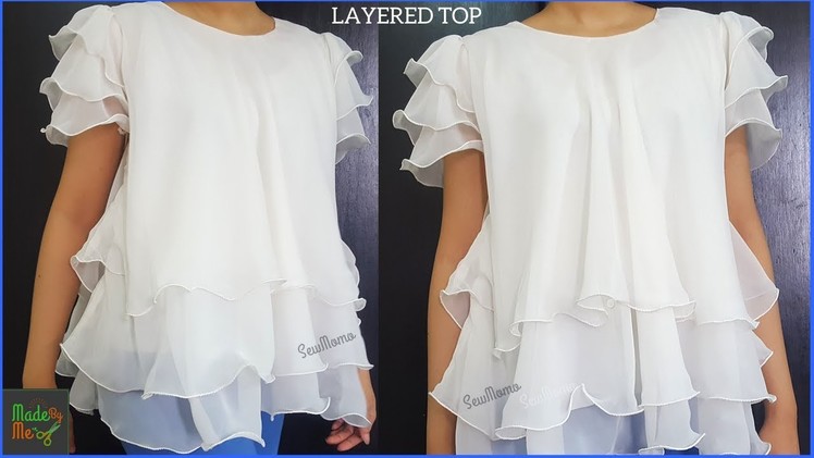 DIY Layered Top Cutting and Stitching with stylish layered sleeves | Three Layered top