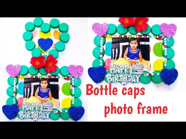 DIY.Plastic Bottle Caps photo frame.photo frame out of waste Bottle Caps.bottle caps craft