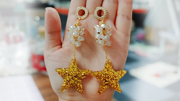 DoreenBeads Jewelry Making Tutorial - How to Make Sparkly Yellow Resin Star Glass Beads Earrings