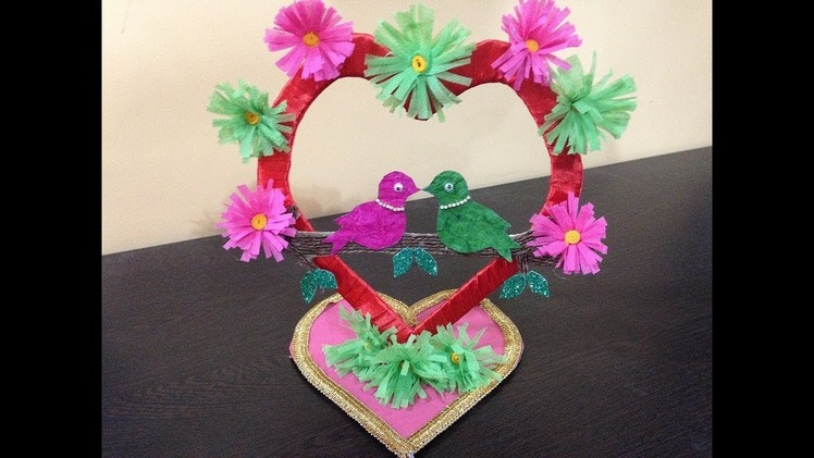 Heart shape showpiece |  birthday gift ideas with cardboard | quilling bird from waste material