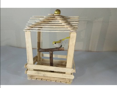 How to make a mini popsicle house for birds. Mini Ice cream stick hut. Ice cream stick bird house