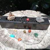 Bracelet Handmade- Inner Peace and Joy- Volcanic Lava- Onyx -Stones -Coral- Buddha -Flexible Talisman from La Gomera Island