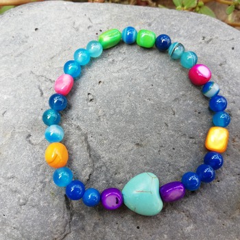 Bracelet Handmade -Strong Protection -Turquoise- Agate -Stones- Mother Pearl- Flexible Talisman from La Gomera Island