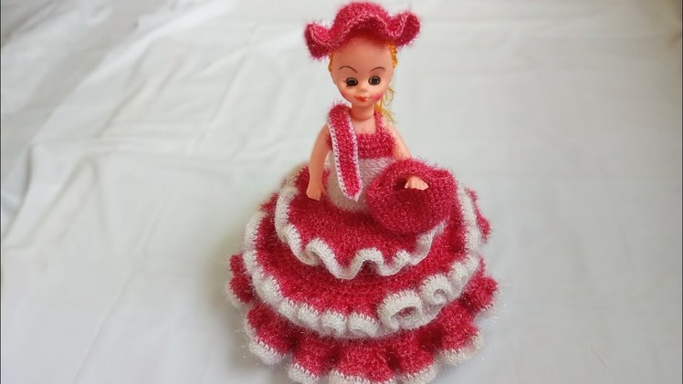 DIY# (Part 1)Crochet Doll Dress.How to make Crochet Doll Dress. shining woolen doll dress