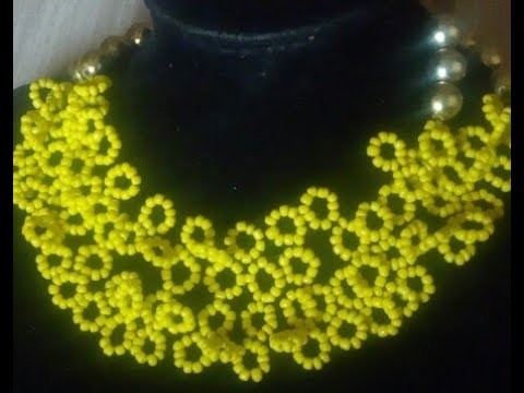 DIY tutorial on how to make this beautiful beaded yellow necklaces