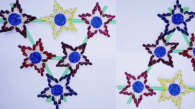 Easy Matchstick Art & Craft: Matchstick Wall Hanging Flower.Machis ki tilli ka Phool