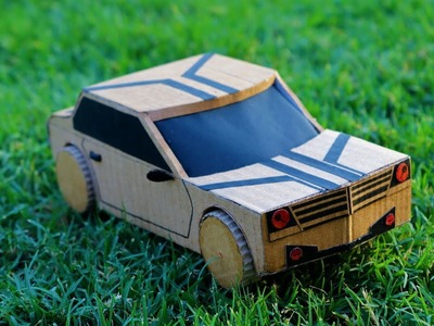 How to make a car (Bumblebee) out of cardboard || DIY Powered Car