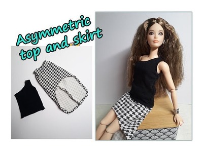 How to make Barbie dress - asymmetric top and skirt - top e gonna asimmetrica - DIY tutorial