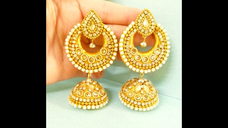 How To Make Designer Fancy Bridal Earrings at Home || Bridal Jhumka Earrings Tutorial || Chandbalis