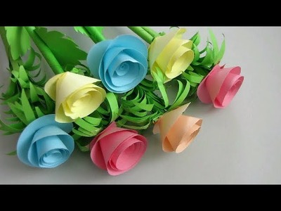 Paper Flower Stick. realistic paper rose. DIY. Paper Craft. VERY EASY!!