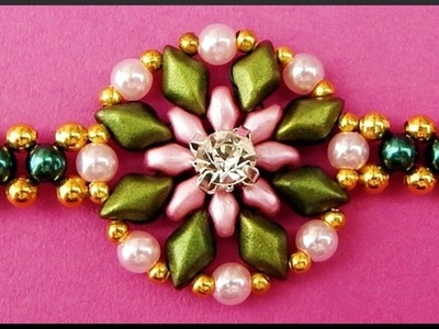 DIY | Beaded Gemduo Flower Bracelet | Beadwork Jewelry | Blumen Perlen Armband mit Twin Beads