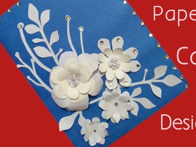 How To Make  Beautiful Paper Flower Design With White Stone. DIY Greeting Card, Birthday Card