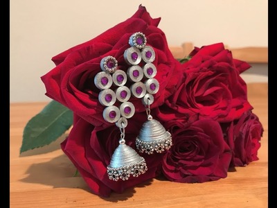 How to make Quilling Jhumkas - Silver Style