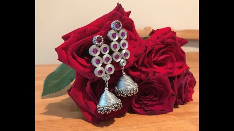 How to make Quilling Jhumkas - Silver Style