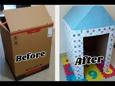 Kids play house made from cardboard.DIY. How to build a cardboard playhouse for kids?