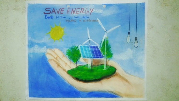 Poster on energy conservation  |Save energy drawings|how to paint save energy poster