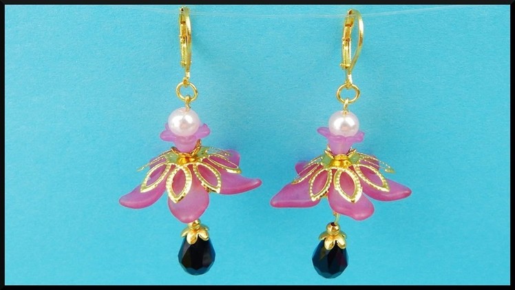 DIY | Beaded Acrylic Flower Earrings | Beadwork Jewelry | Blumen Perlen Ohrringe Schmuck