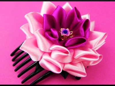 DIY Kanzashi | Large Ribbon Flower Hair Comb Accessories | Stoff Blumen Haarschmuck