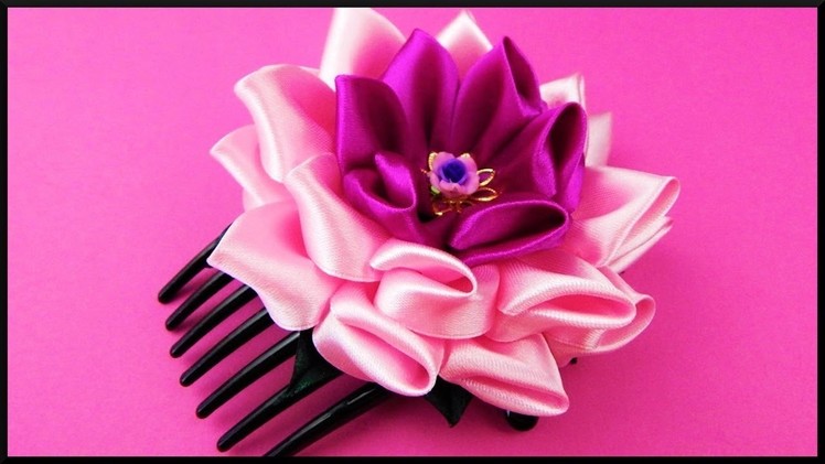 DIY Kanzashi | Large Ribbon Flower Hair Comb Accessories | Stoff Blumen Haarschmuck
