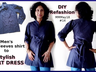 DIY REFASHION Men's shirt to Shirt Dress.Recycle.Transformation.Upcycle Men's shirt.Me Made May