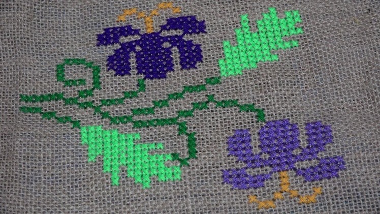Hand Embroidery : Cross Stitch Embroidery : Floor Mate Design on Jute Mat