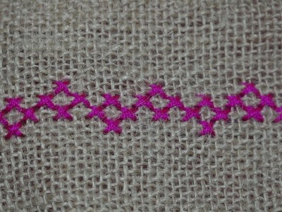 Hand Embroidery Work : Cross Stitch Embroidery on Jute Mat: Border Design