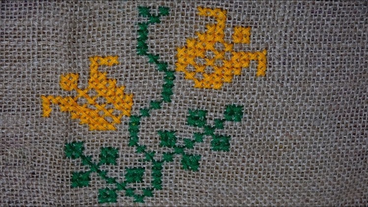 Hand Embroidery Work : Cross Stitch Embroidery on Jute Mat