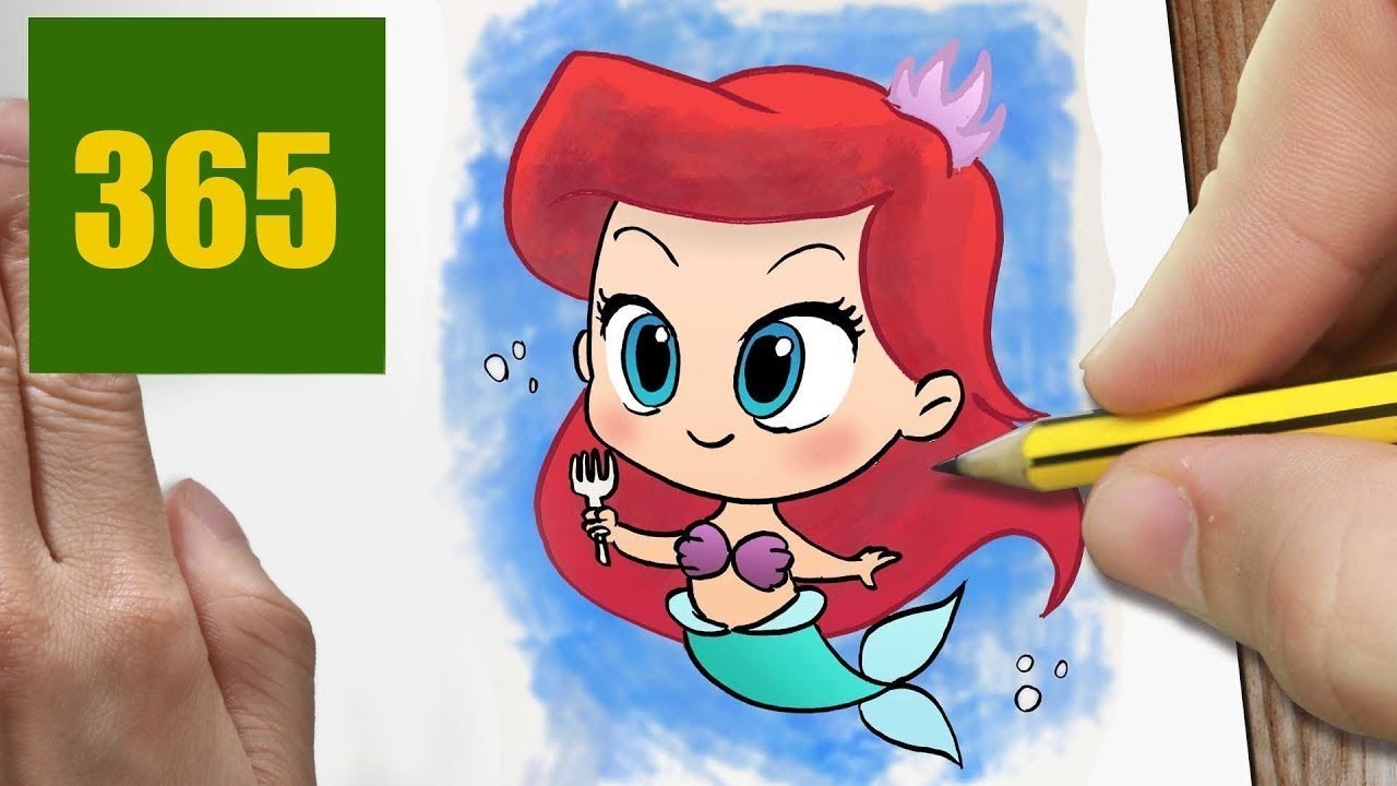 HOW TO DRAW A ARIEL CUTE, Easy step by step drawing lessons for kids