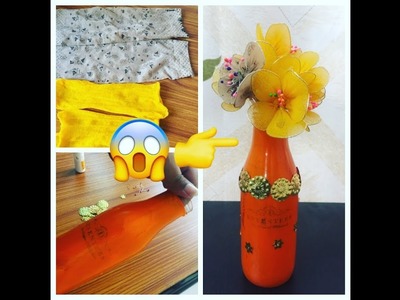 Awesome DIY Flowers craft idea using waste old socks and bottle decoration  |best out of waste|