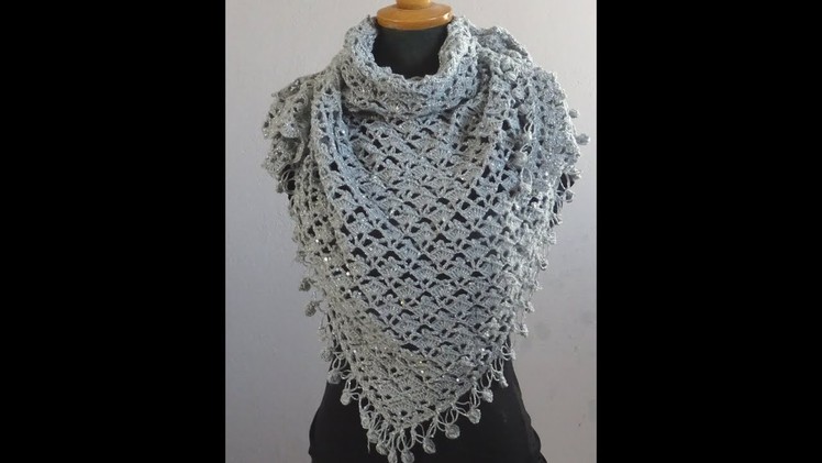 CROCHET pATTERN * EASY SHAWL WITH SHELLS AND PICOT *