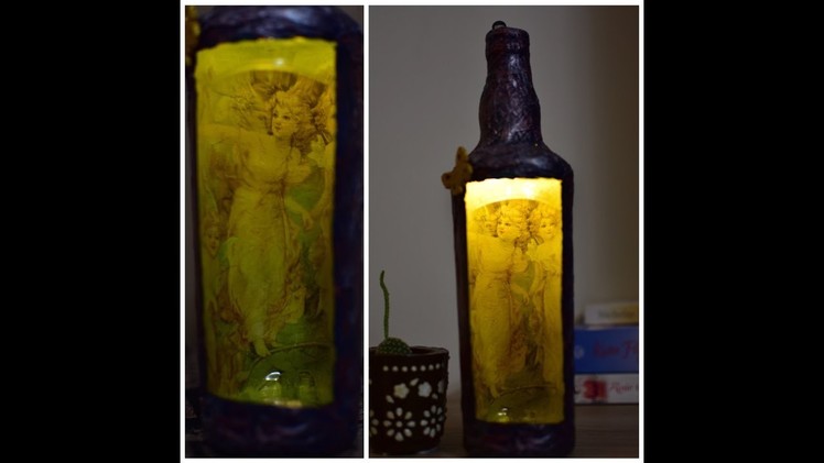 DIY bottle art|bottle decorating ideas|bottle craft|bottle decoration|reverse decoupage